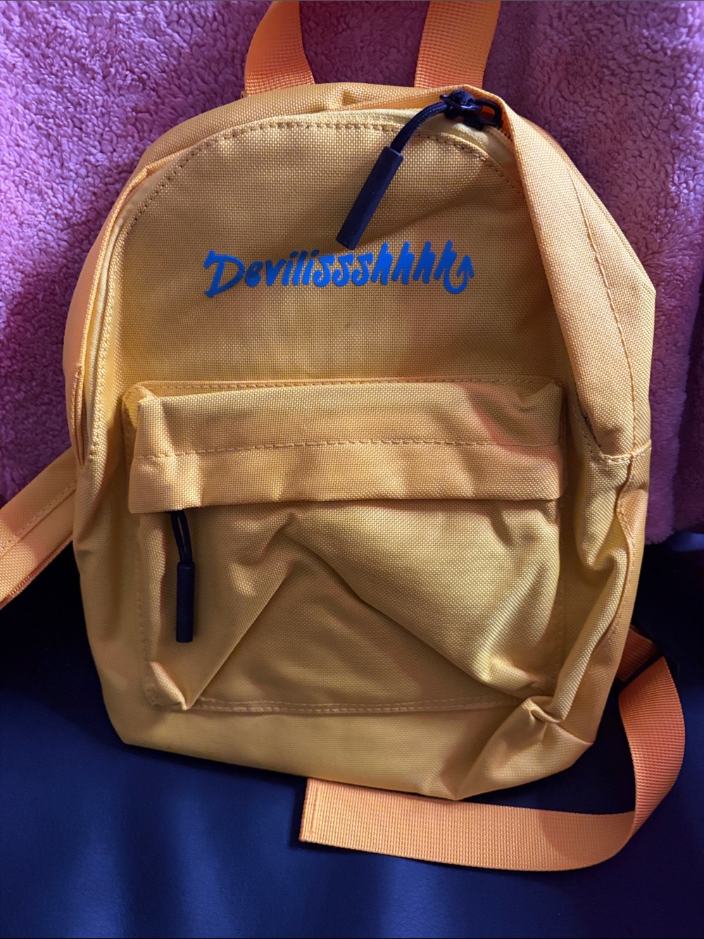 Devilish Yellow Mini Backpack with Front Pocket